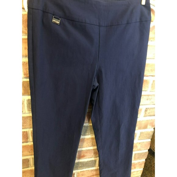 Women's Lisette L Montreal Solid Magic Lycra Ankle Pants Navy Blue Pull On - Picture 3 of 6